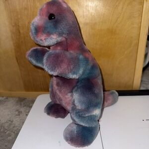 Vintage TY Beanie Buddies Rex Dinosaur Tie Dye Blue Red Plush Stuffed Animal 12"